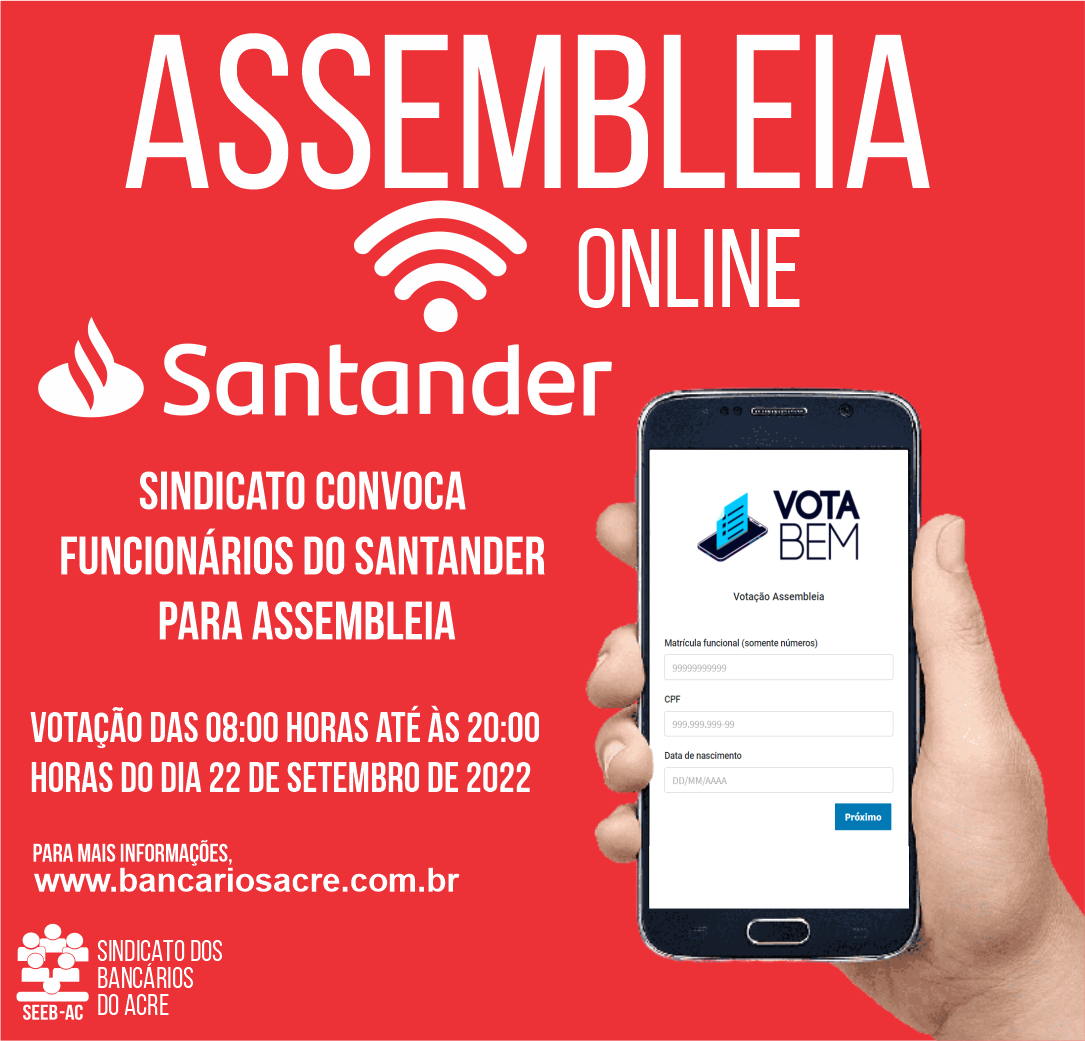 Você está visualizando atualmente Sindicato convoca funcionários do Santander para assembleia de renovação do Acordo Aditivo
