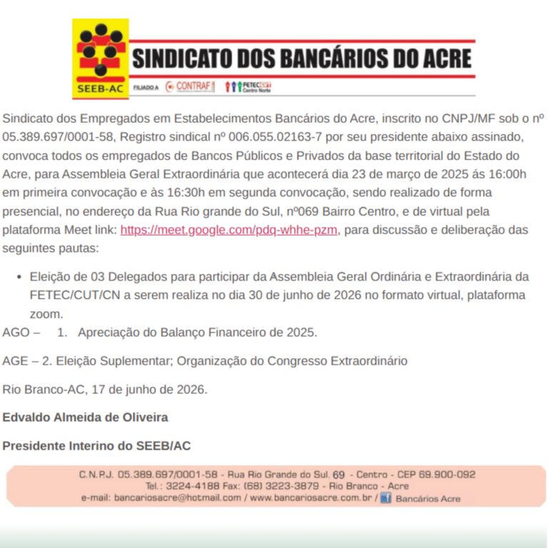 Leia mais sobre o artigo Edital de Convocação de Assembleia Geral Extraordinária