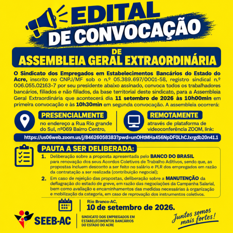 Leia mais sobre o artigo CONVOCAÇÃO – ASSEMBLEIA GERAL EXTRAORDINÁRIA