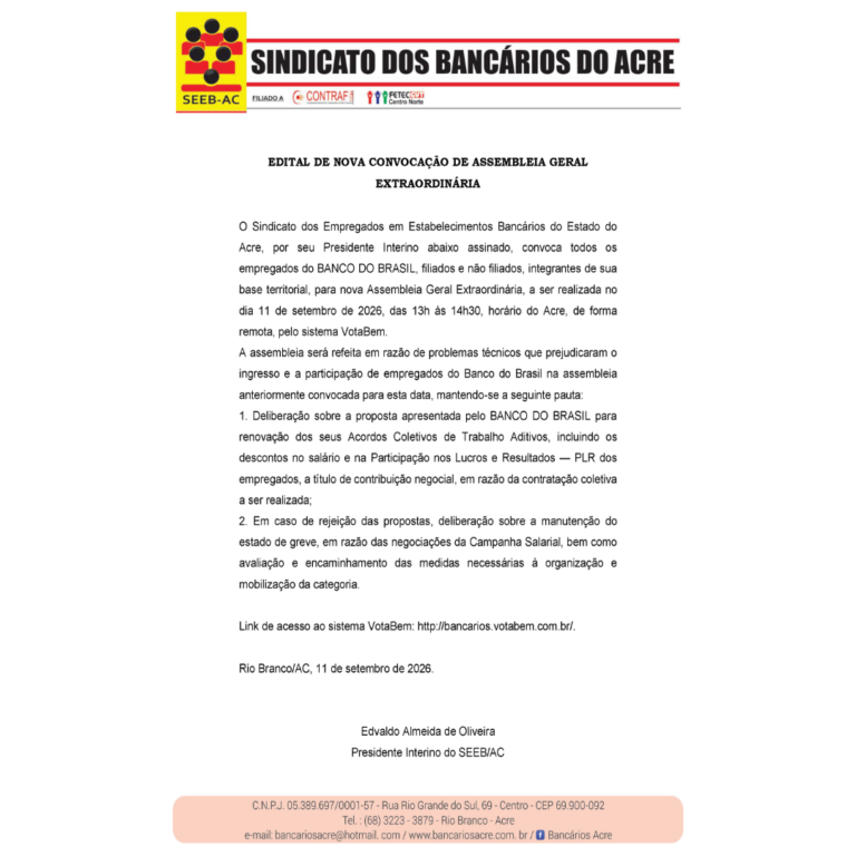 Leia mais sobre o artigo EDITAL DE NOVA CONVOCAÇÃO DE ASSEMBLEIA GERAL EXTRAORDINÁRIA